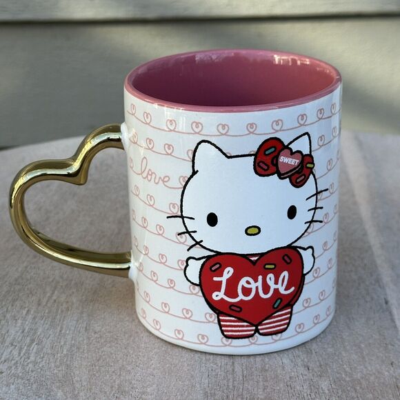 Hello Kitty Love Heart Shaped Handle Ceramic Mug Valentines Day New Sanrio - Picture 2 of 14